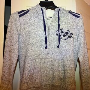 Victoria's Secret PINK Heather Gray Quarter Zip-Up Hoodie with Navy Accents